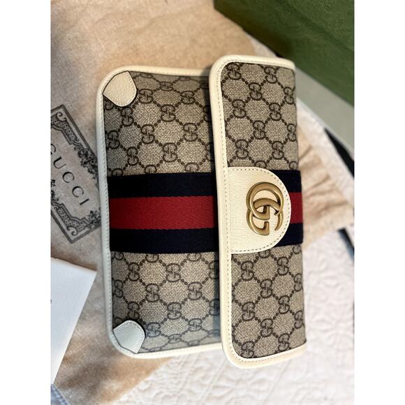 Gucci Ophidia Flap Belt Bag GG Coated Canvas Brown, White - Picture 7 of 13